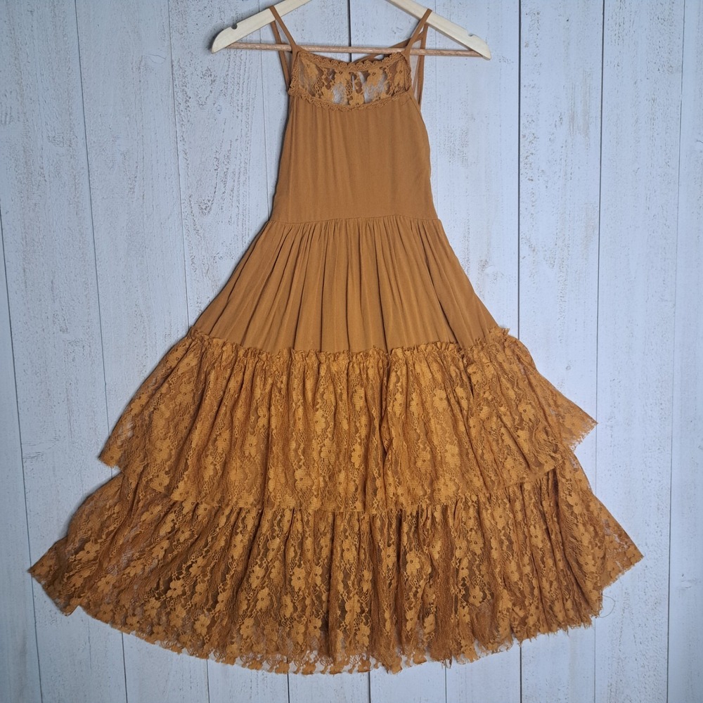 Prairie Boho Chic Marigold Lace Tiered Ruffle Skirt Dress Girls 8 EUC Ethereal